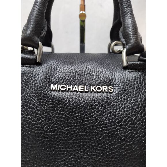 Michael Kors Mercer Black Pebbled Leather Duffle Zipper Closure Satchel Bag - Picture 4 of 16